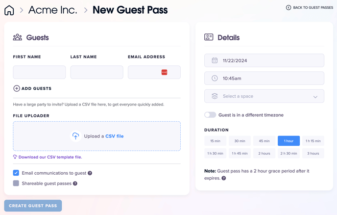 Guest pass dashboard