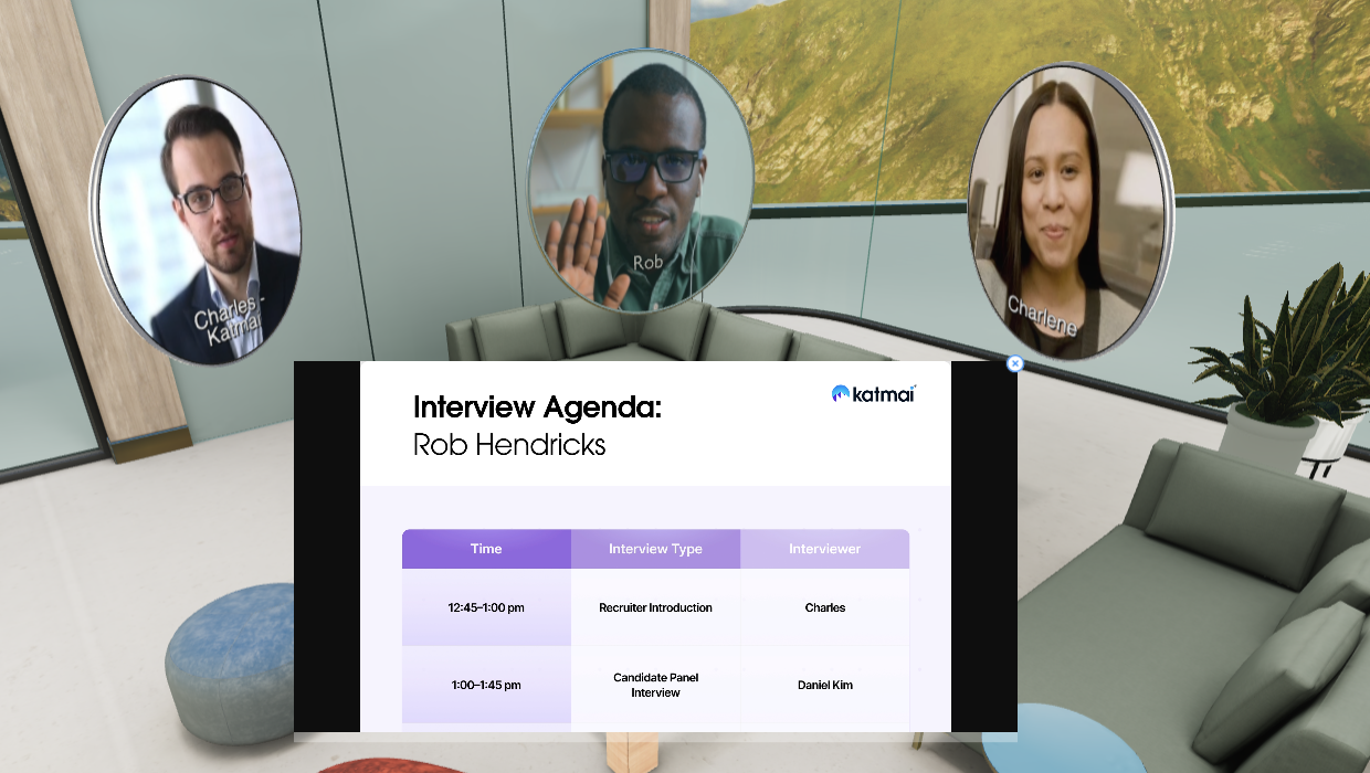 Remote interview held in a Katmai virtual meeting room
